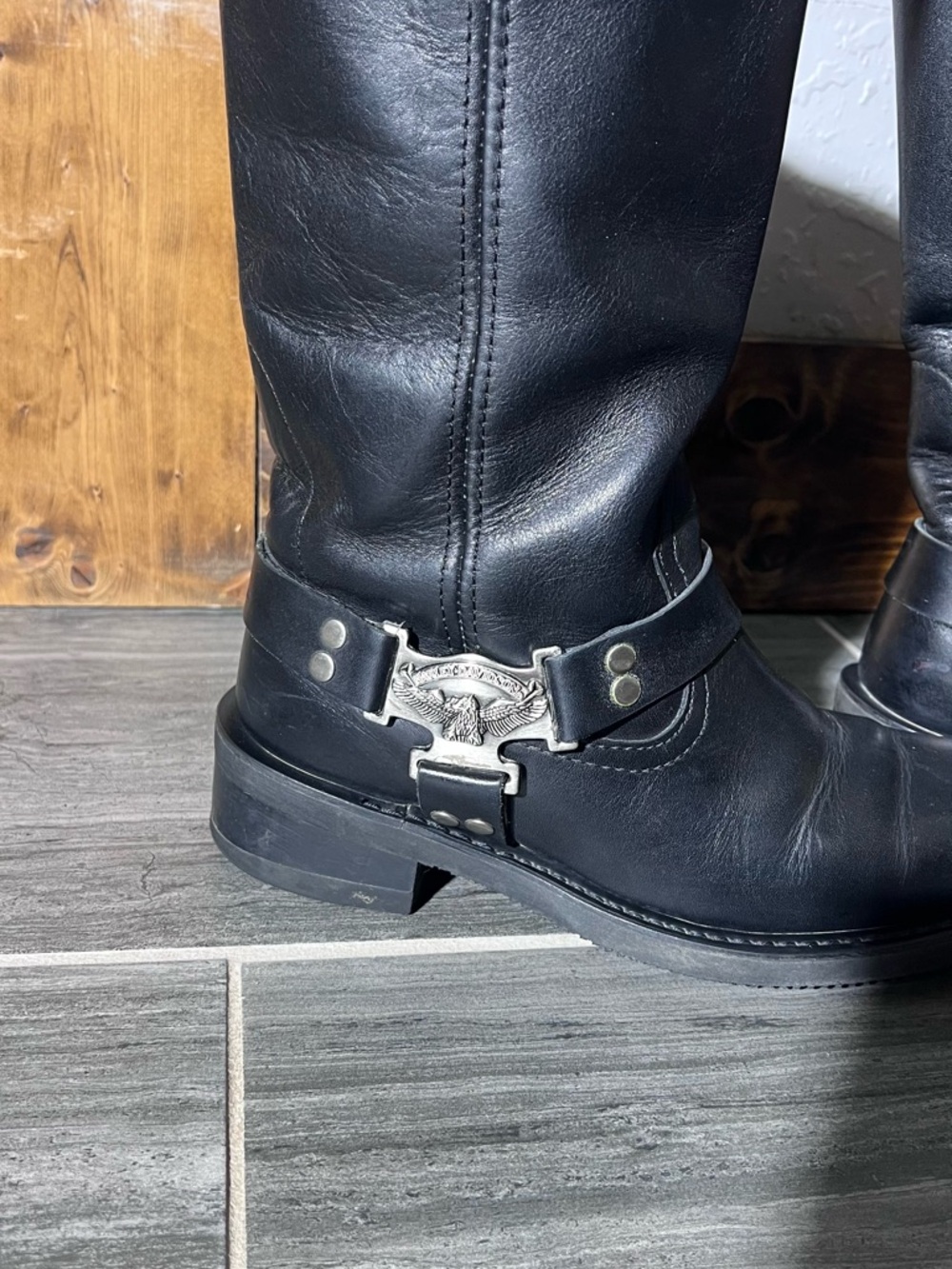 Harley Davidson Black Leather Boots with Silver Hardware - Picture 3 of 15